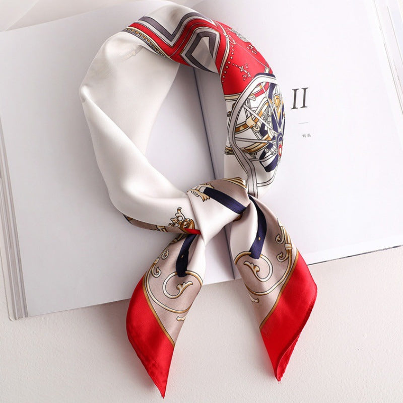 Female Hood Fashionable Silky Satin Wrapped Breathable Carriage Red 70x70cm GlamzKart