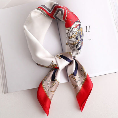 Female Hood Fashionable Silky Satin Wrapped Breathable Carriage Red 70x70cm GlamzKart