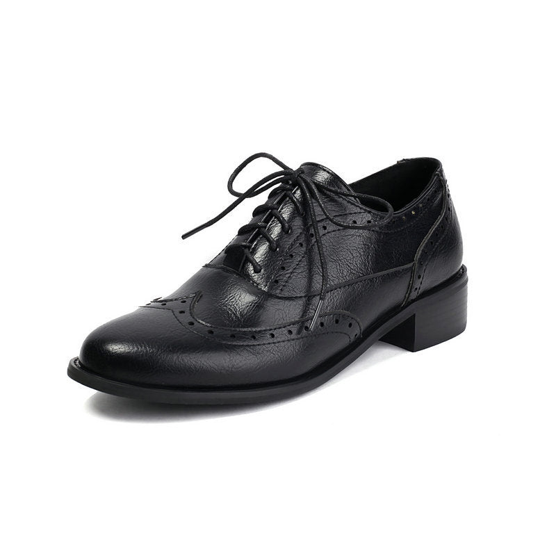 British Retro Oxfords Casual Shoes Lace-up Spring And Autumn Low-top Women Black GlamzKart