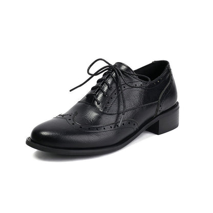 British Retro Oxfords Casual Shoes Lace-up Spring And Autumn Low-top Women Black GlamzKart