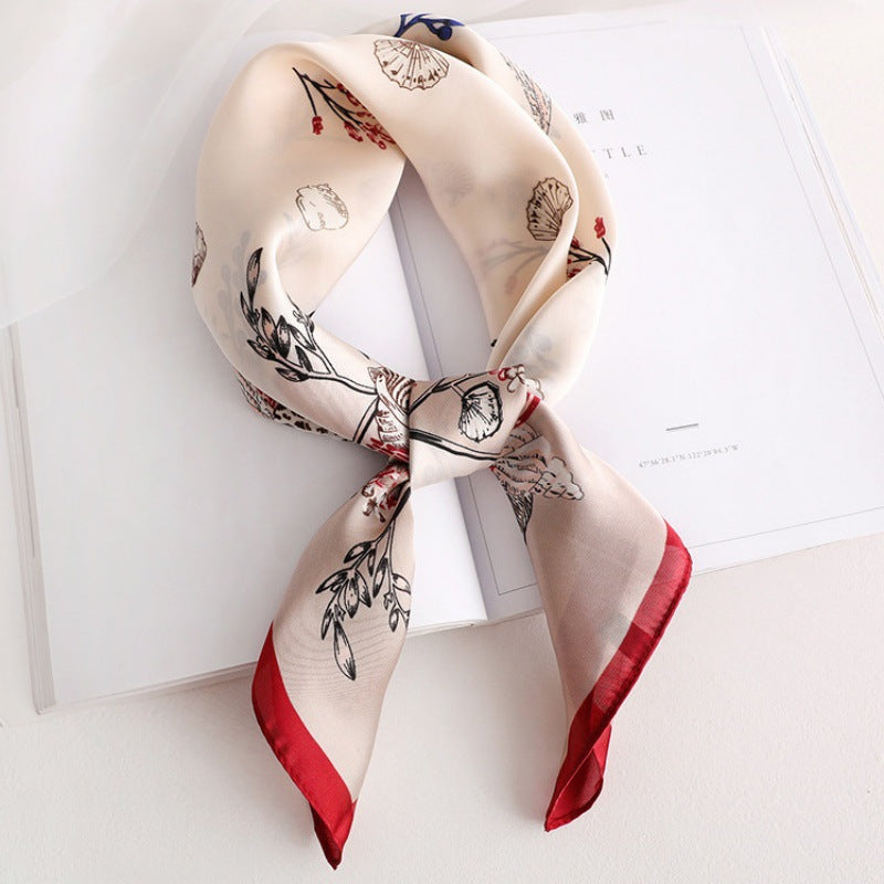 Female Hood Fashionable Silky Satin Wrapped Breathable Baihua Yimei Xueya Red 70x70cm GlamzKart