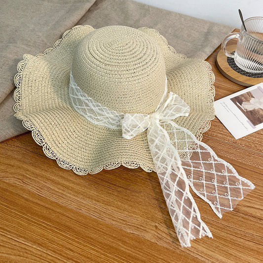 Sun-proof Bow Lace Straw Hat For Women GlamzKart
