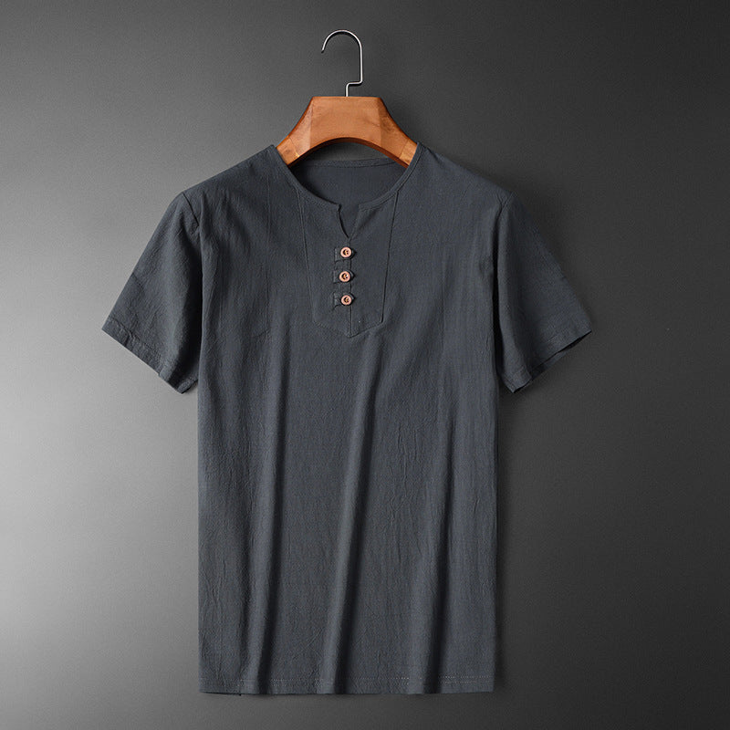 Summer Short-sleeved T-shirt Men's Fashion Casual Plus Size Top Gray Blue GlamzKart