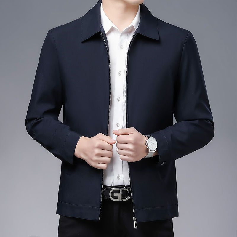 Men's Spring And Autumn New Casual Jacket Dark Blue Lapel Style GlamzKart