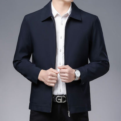 Men's Spring And Autumn New Casual Jacket Dark Blue Lapel Style GlamzKart