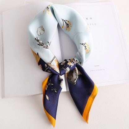 Female Hood Fashionable Silky Satin Wrapped Breathable Baihua Yimei Sky Blue 70x70cm GlamzKart