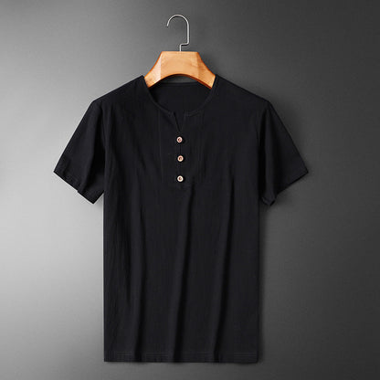 Summer Short-sleeved T-shirt Men's Fashion Casual Plus Size Top Black GlamzKart