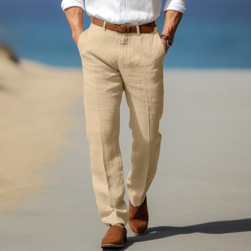 Men's Straight Thin Cotton And Linen Casual Solid Color Trousers GlamzKart