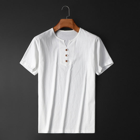 Summer Short-sleeved T-shirt Men's Fashion Casual Plus Size Top White GlamzKart