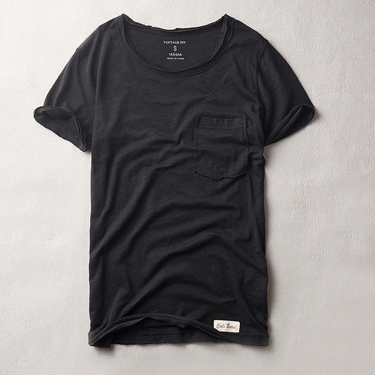 Simple Casual Men's Clothing Summer New Slub Cotton T-shirt GlamzKart