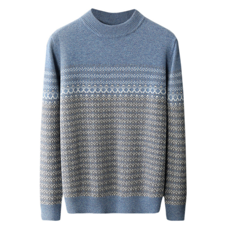 Men's Pure Wool Sweater Loose-fitting Casual Round-neck Color Matching GlamzKart