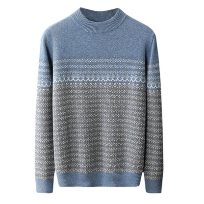 Men's Pure Wool Sweater Loose-fitting Casual Round-neck Color Matching GlamzKart