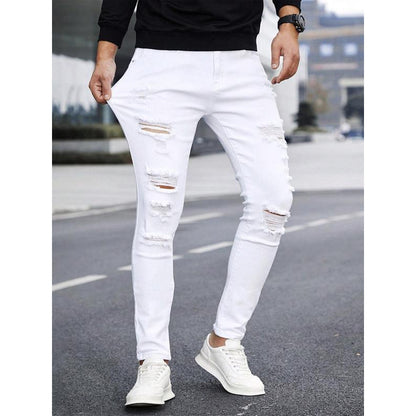 Men's Solid Color Cuffed Straight Jeans Casual And Comfortable Slim Fit GlamzKart