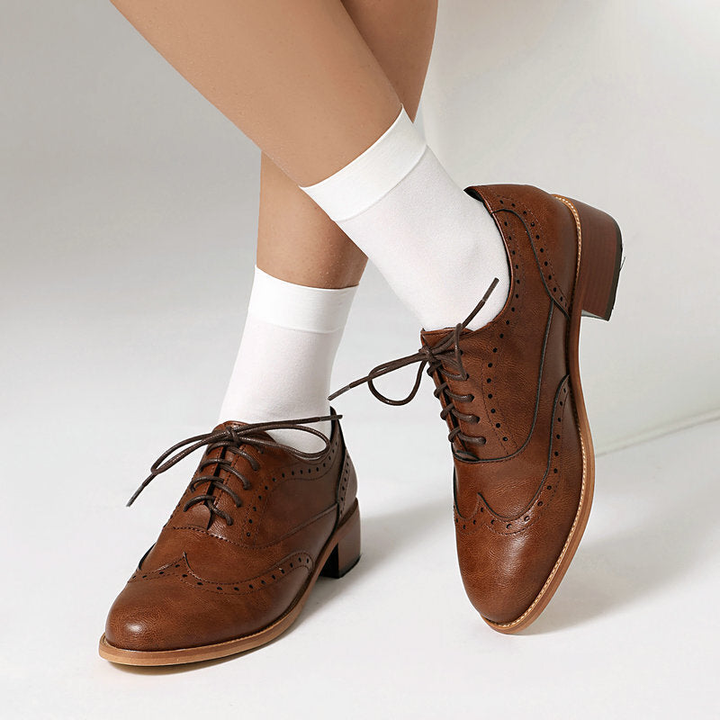 British Retro Oxfords Casual Shoes Lace-up Spring And Autumn Low-top Women GlamzKart