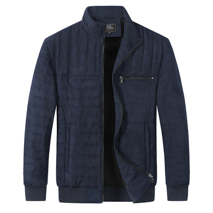 Men's Cotton-padded Jacket Stand-up Collar Thermal Blue GlamzKart