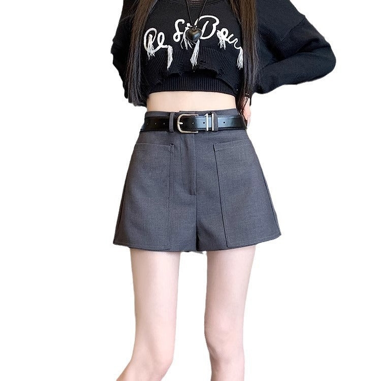 Suit Short Culottes Summer New Gray Summer Women's High Waist GlamzKart