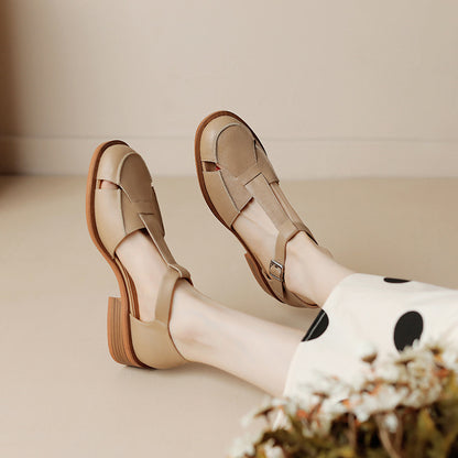Retro Flat Bottom Women's Sandals Hollowed Toe Box GlamzKart