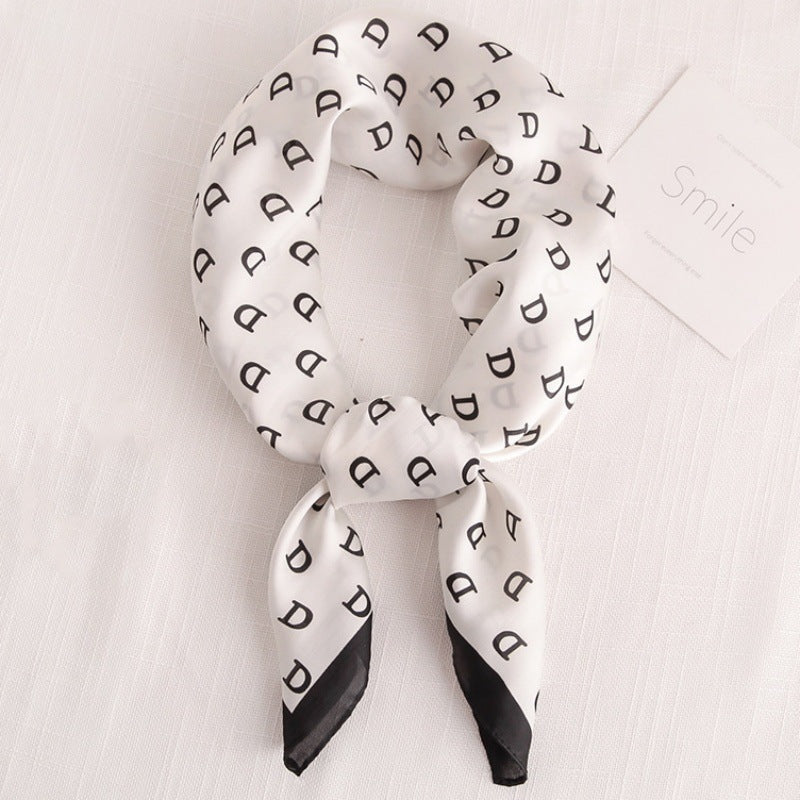 Female Hood Fashionable Silky Satin Wrapped Breathable Letter D White 70x70cm GlamzKart