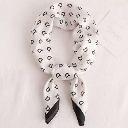 Female Hood Fashionable Silky Satin Wrapped Breathable Letter D White 70x70cm GlamzKart