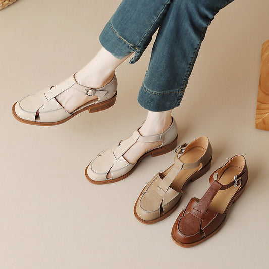 Retro Flat Bottom Women's Sandals Hollowed Toe Box GlamzKart