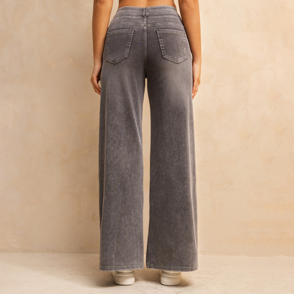 Women's High Waist Mid-light Gray Loose Jeans GlamzKart