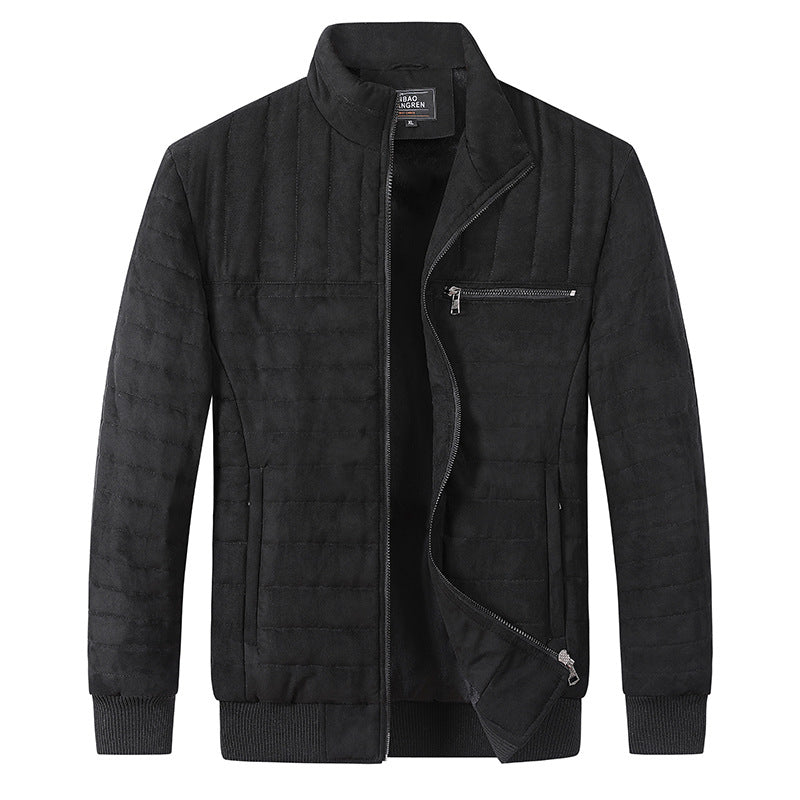 Men's Cotton-padded Jacket Stand-up Collar Thermal Black GlamzKart