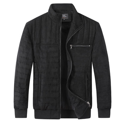 Men's Cotton-padded Jacket Stand-up Collar Thermal Black GlamzKart