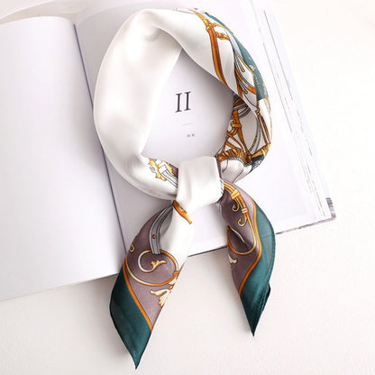 Female Hood Fashionable Silky Satin Wrapped Breathable Carriage Green gray 70x70cm GlamzKart
