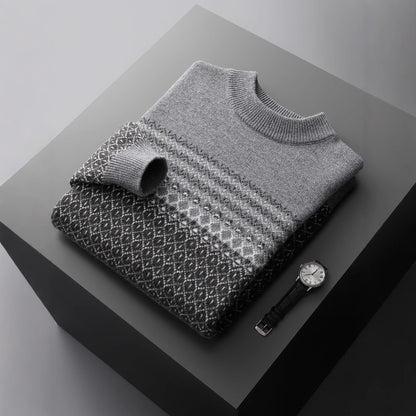 Men's Pure Wool Sweater Loose-fitting Casual Round-neck Color Matching GlamzKart
