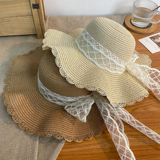 Sun-proof Bow Lace Straw Hat For Women GlamzKart
