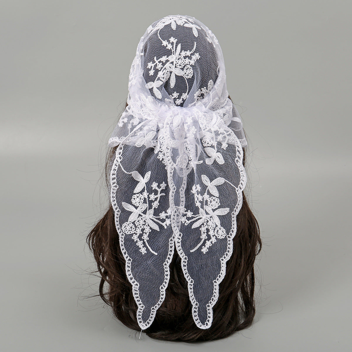 Embroidered Nylon Embroidered Decoration Shawl Scarf 2 White 135X45cm GlamzKart