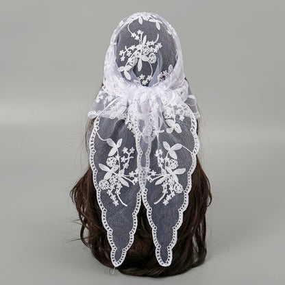 Embroidered Nylon Embroidered Decoration Shawl Scarf 2 White 135X45cm GlamzKart