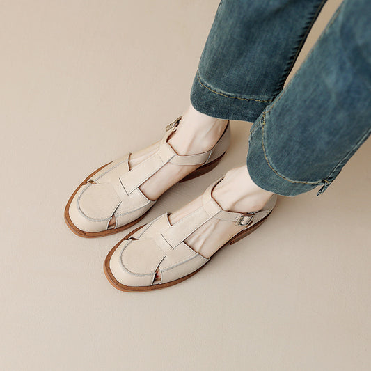 Retro Flat Bottom Women's Sandals Hollowed Toe Box GlamzKart