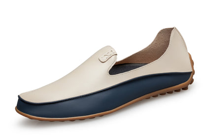 Lightweight Plus Size Korean Gommino Men's Shoes Breathable Beige Leather Surface GlamzKart