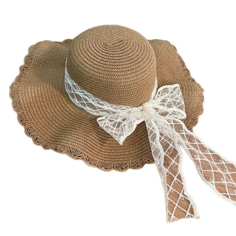 Sun-proof Bow Lace Straw Hat For Women GlamzKart