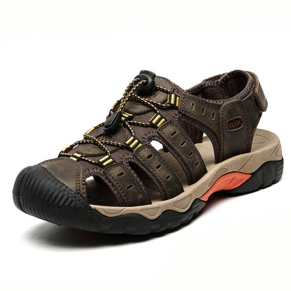Summer Closed Toe Sandals Men's Leisure Outdoor Dark Brown GlamzKart
