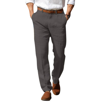 Men's Straight Thin Cotton And Linen Casual Solid Color Trousers GlamzKart