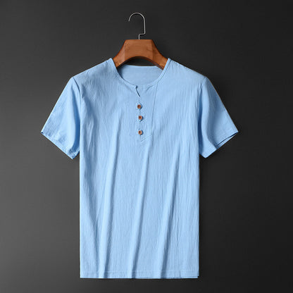 Summer Short-sleeved T-shirt Men's Fashion Casual Plus Size Top Sky Blue GlamzKart