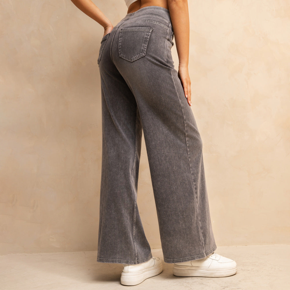 Women's High Waist Mid-light Gray Loose Jeans GlamzKart