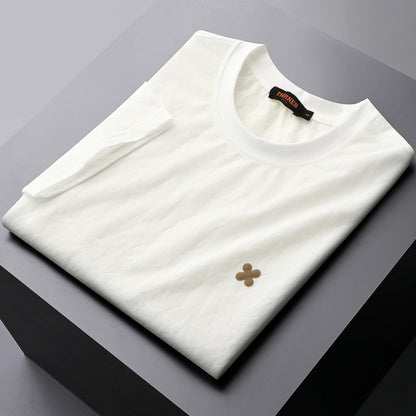 Breathable Round Neck Short-sleeved T-shirt Men's Summer Top T-shirt White GlamzKart