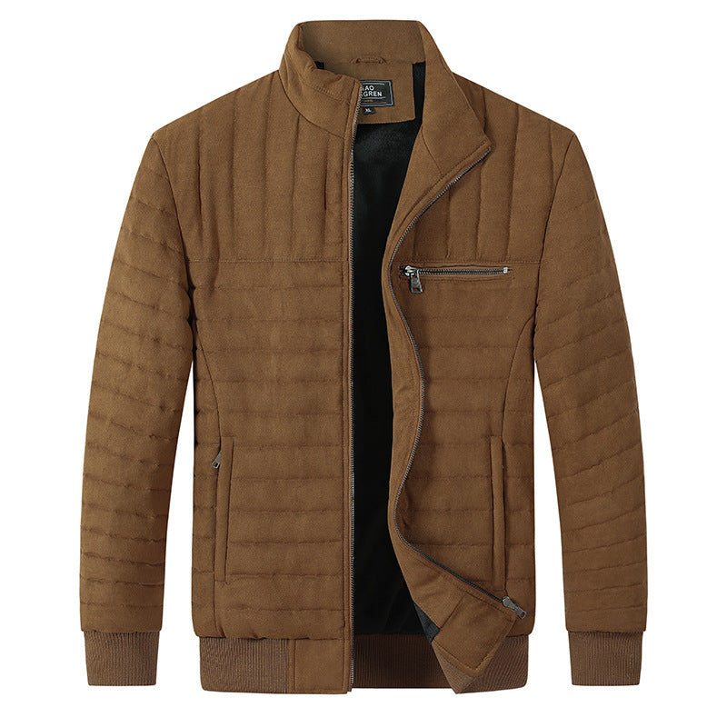 Men's Cotton-padded Jacket Stand-up Collar Thermal Khaki GlamzKart