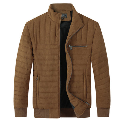 Men's Cotton-padded Jacket Stand-up Collar Thermal Khaki GlamzKart