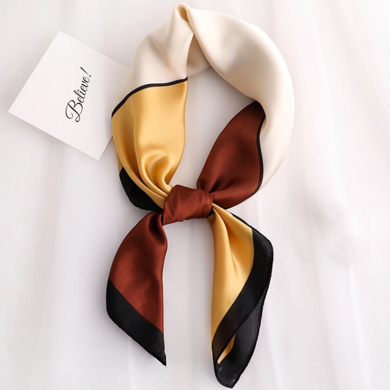 Female Hood Fashionable Silky Satin Wrapped Breathable Coffee Yellow 70x70cm GlamzKart