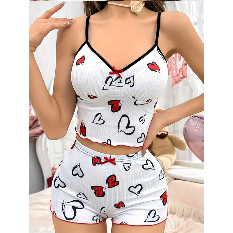 Women's Heart Shape Printed Pajamas Suit White GlamzKart
