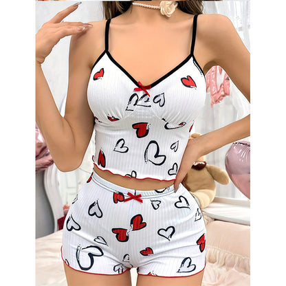 Women's Heart Shape Printed Pajamas Suit White GlamzKart