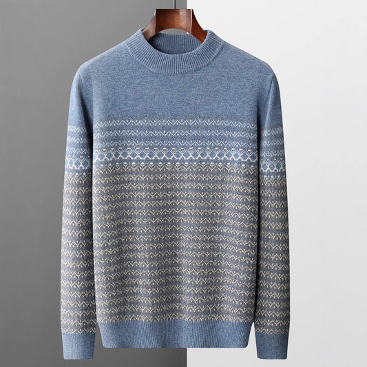 Men's Pure Wool Sweater Loose-fitting Casual Round-neck Color Matching GlamzKart