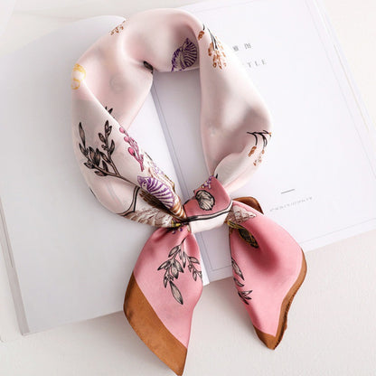 Female Hood Fashionable Silky Satin Wrapped Breathable Baihua Yimei Xueya Pink 70x70cm GlamzKart