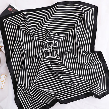 Female Hood Fashionable Silky Satin Wrapped Breathable Black Stripes 70x70cm GlamzKart