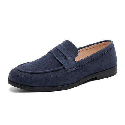 Square Toe Height Increasing Slip-on Loafers Men's Casual Shoes Platform Dark Blue GlamzKart