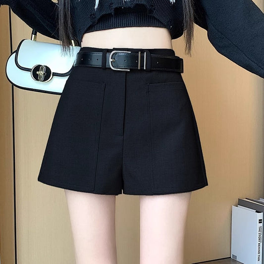 Suit Short Culottes Summer New Gray Summer Women's High Waist GlamzKart